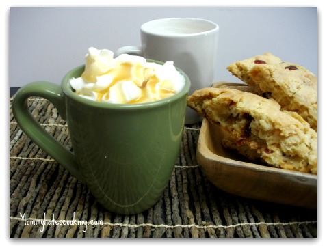 Vanilla Caramel Latte with White Chocolate Cranberry Biscotti