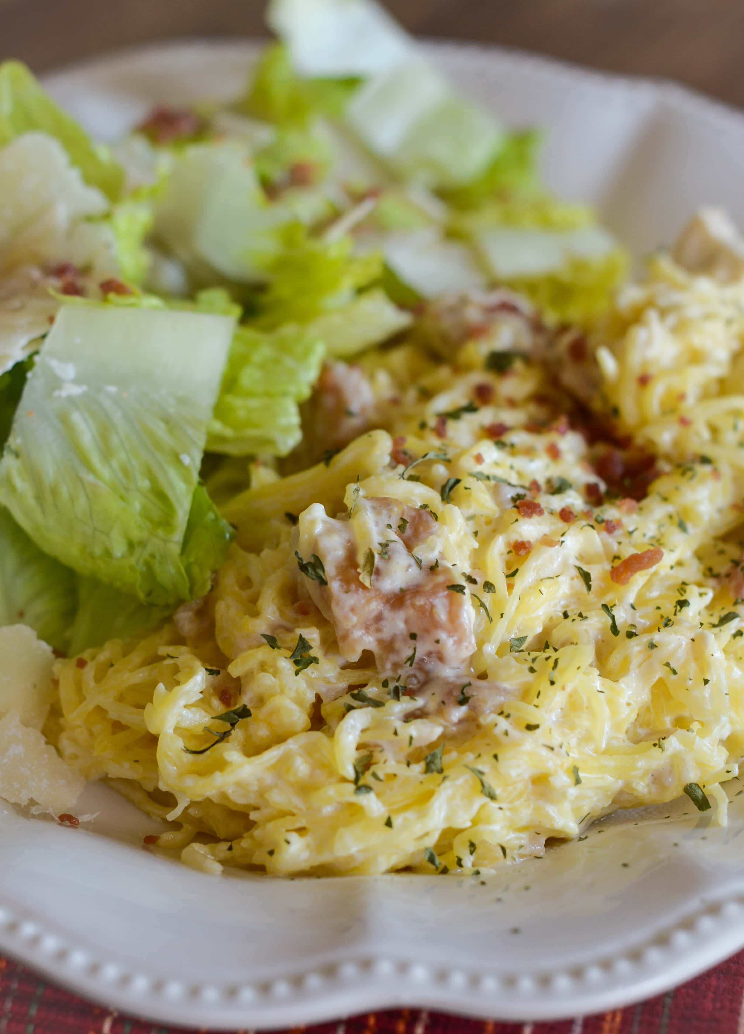 Low Carb Spaghetti Squash Chicken Alfredo (Gluten-Free)