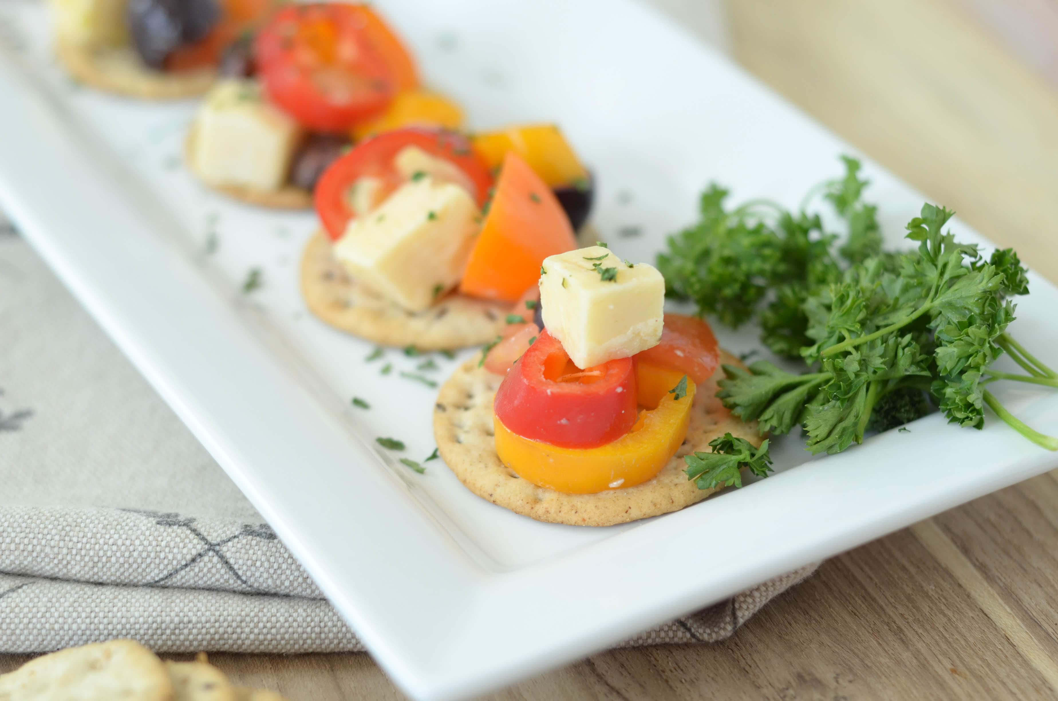Cheese & Veggie Topped Crackers