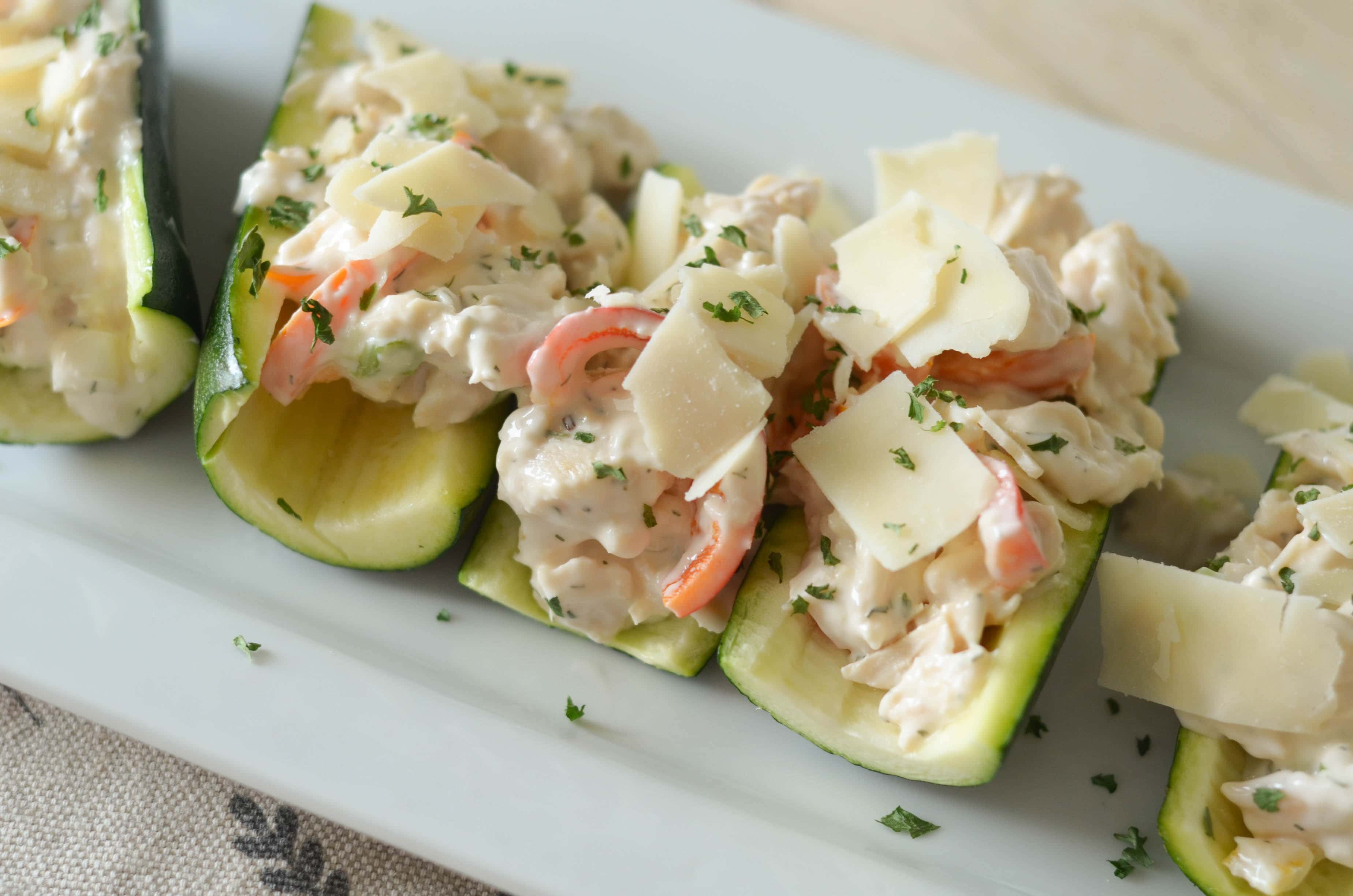 Chicken Salad Stuffed Zucchini Boats