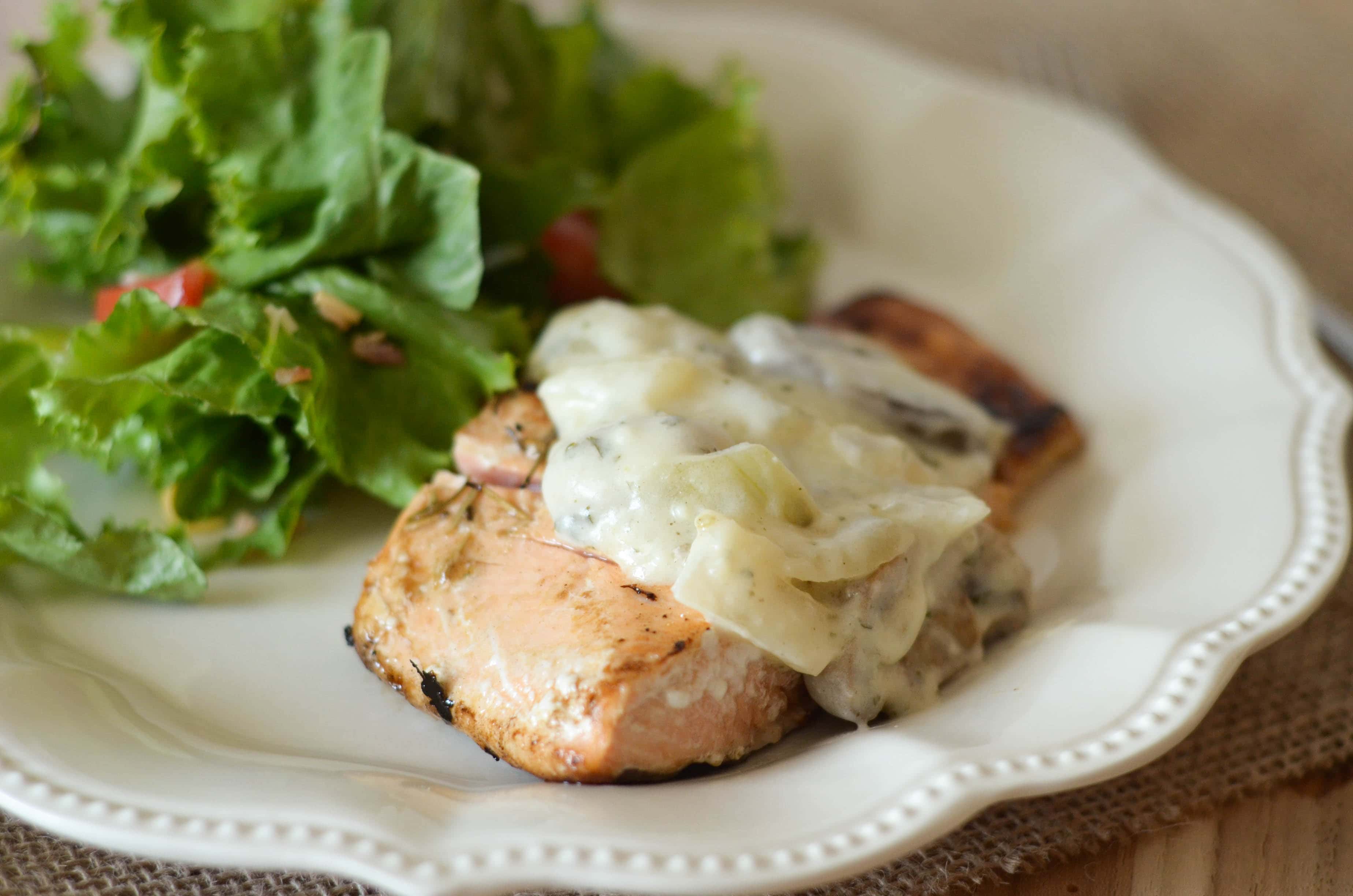 Garlic Rosemary Seared Salmon with White Wine Sauce