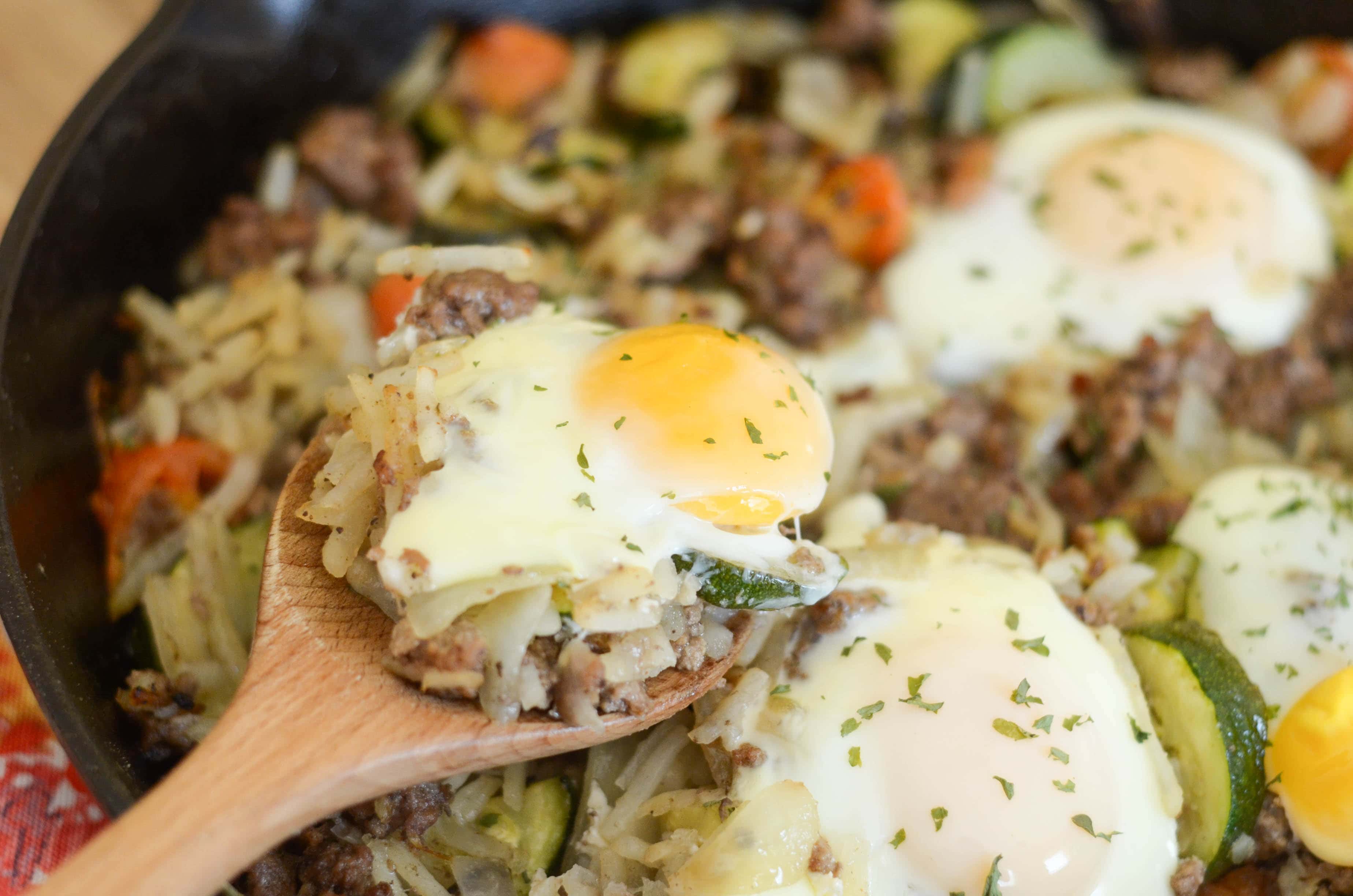 Egg Topped Beef Hash