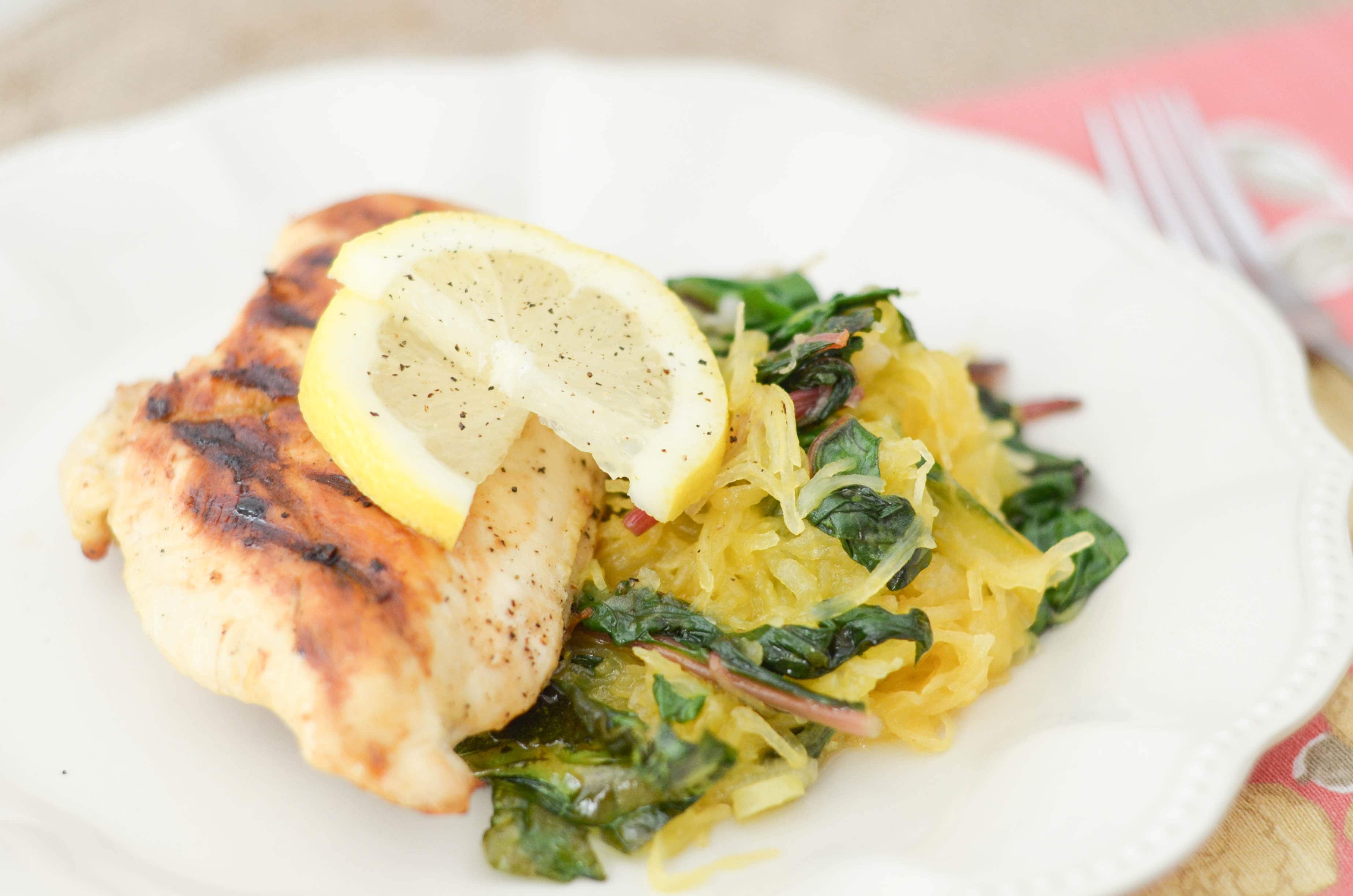 Lemon Pepper Chicken with Spaghetti Squash & Rainbow Chard