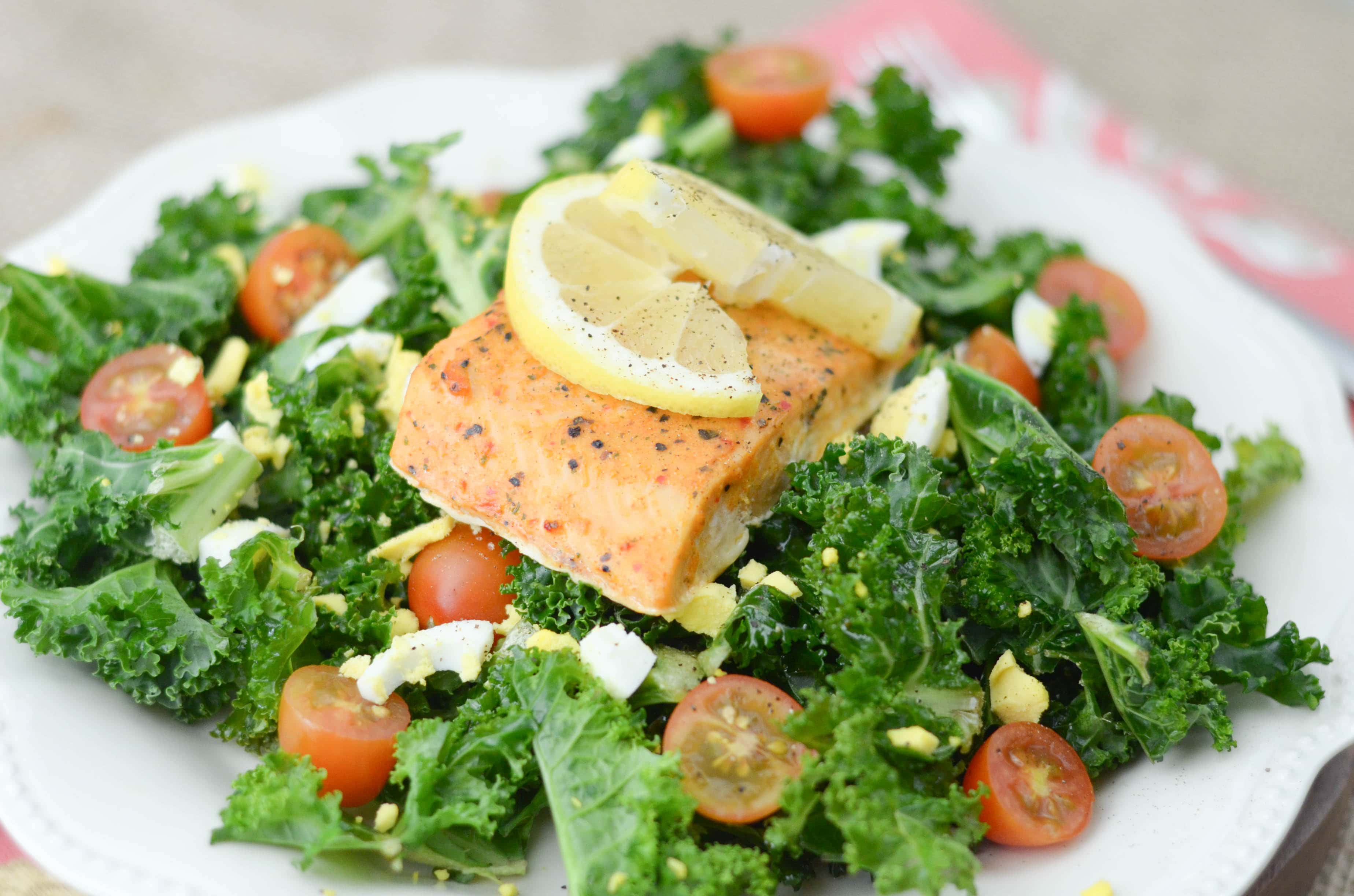 Lemon Tossed Kale Salad with Salmon