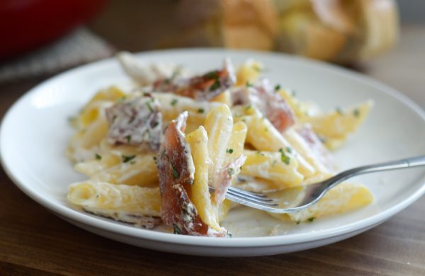 Penne Chicken Alfredo with Smoked Bacon