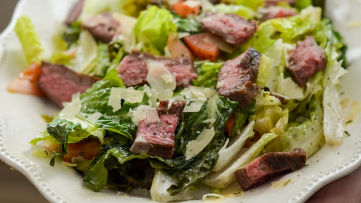 Image for Grilled Romaine Salad with Glazed Flank Steak