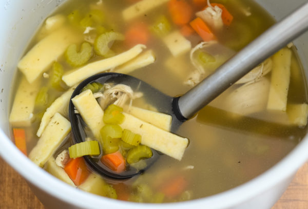 pressure cooker chicken noodle soup in pot