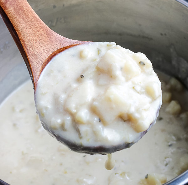 pressure cooker potato soup in pressure cooker pot