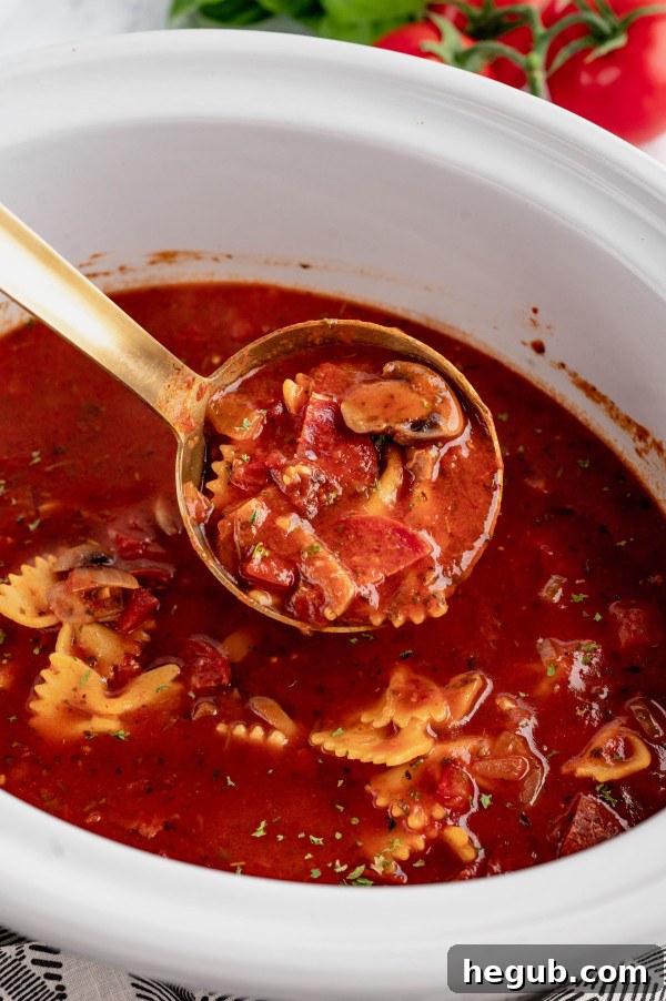 Comforting Crockpot Pizza Soup 5 slow cooker pizza soup