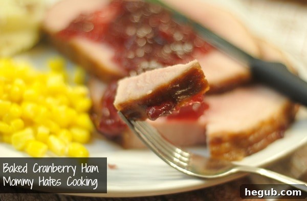 Baked cranberry ham on a platter