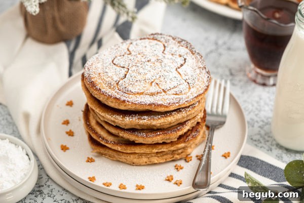 Warm Spiced Ginger Flapjacks 5 A ginger pancake with a delicate gingerbread man silhouette made from powdered sugar