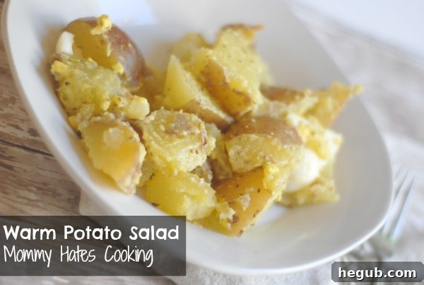 Warm Potato Salad ready to be served in a rustic bowl