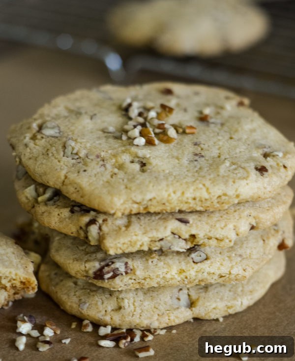 Delicious Gluten-Free Pecan Sandies freshly baked and stacked