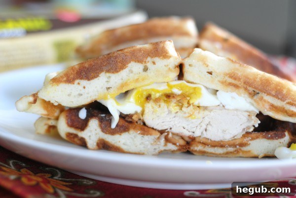 Plated Chicken and Waffle Sandwich, ready to serve