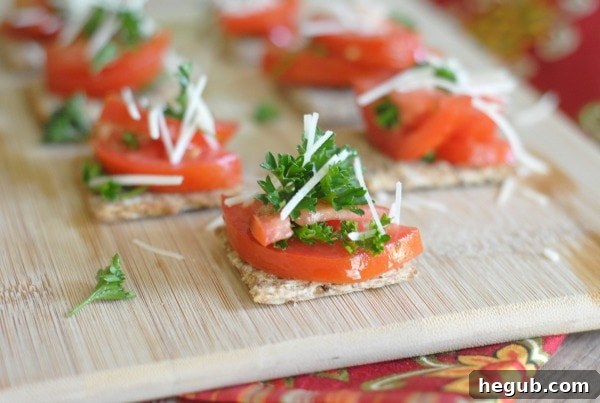 Bruschetta Bites on Triscuit crackers ready to serve