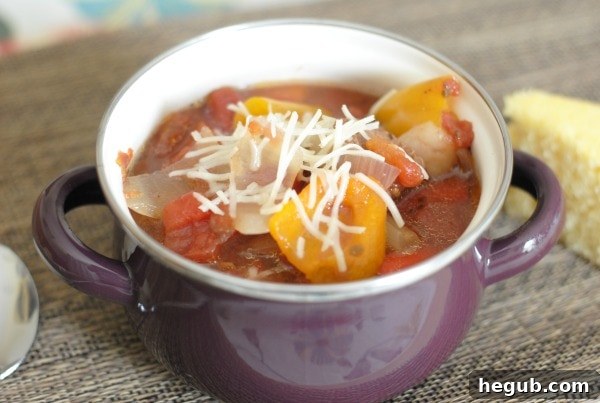 A delicious bowl of slow cooker Italian beef stew, ready to serve.