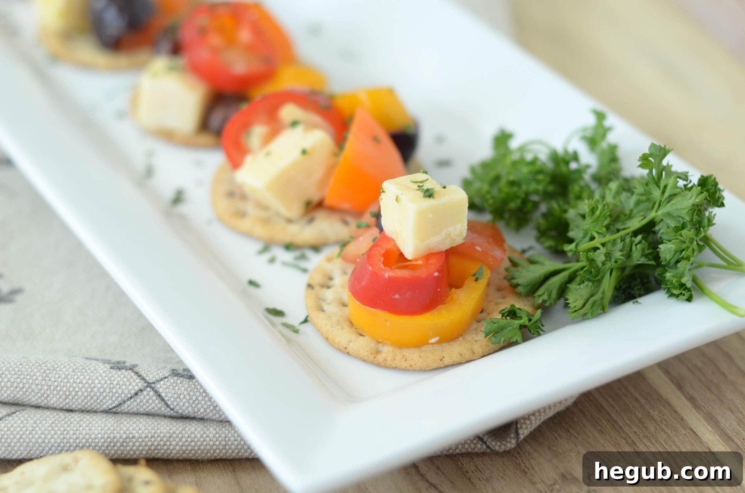 Cheese and Veggie Topped Crackers - a simple and delicious gluten-free appetizer recipe.