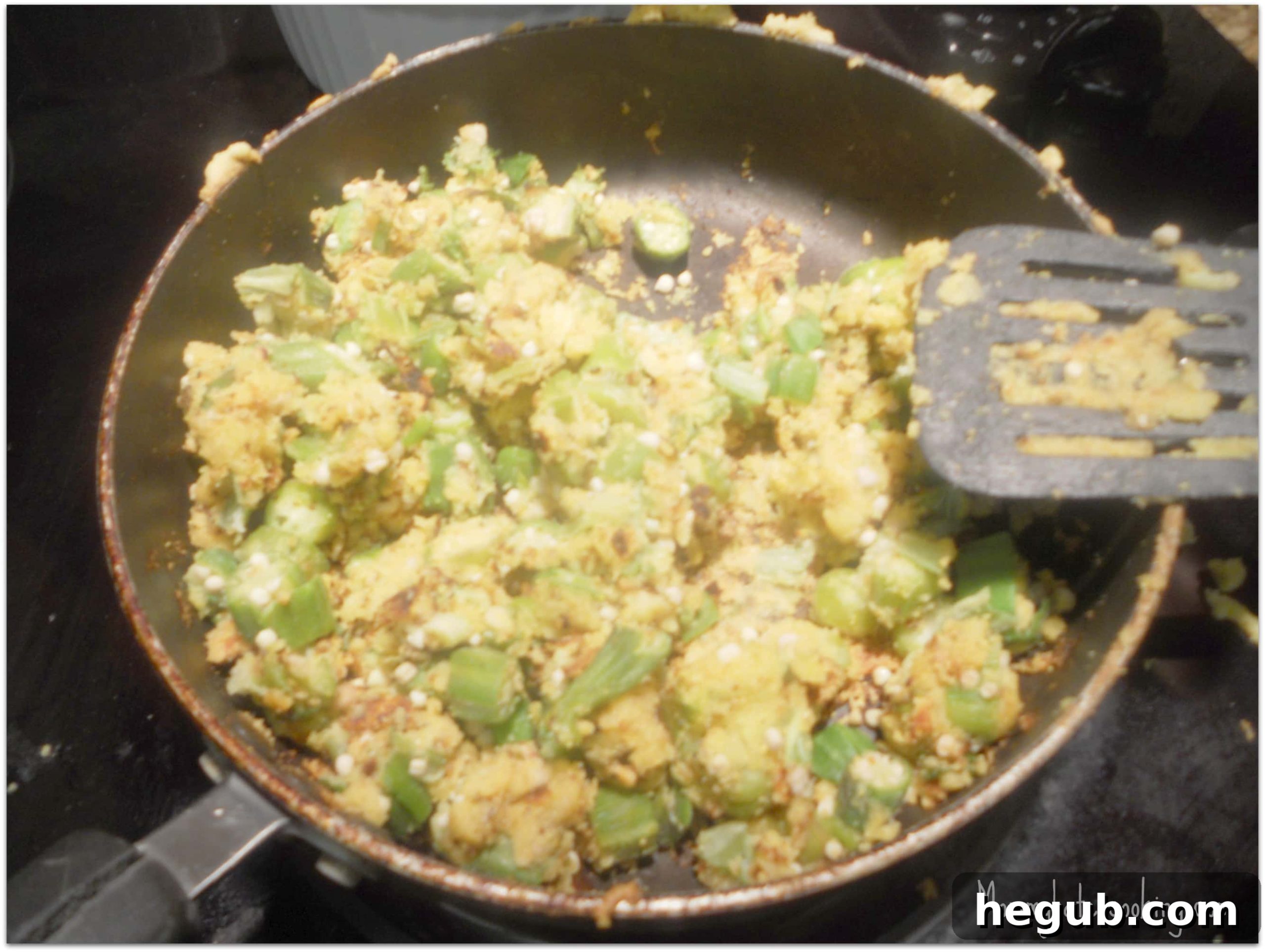Delicious Cornbread Okra on a skillet