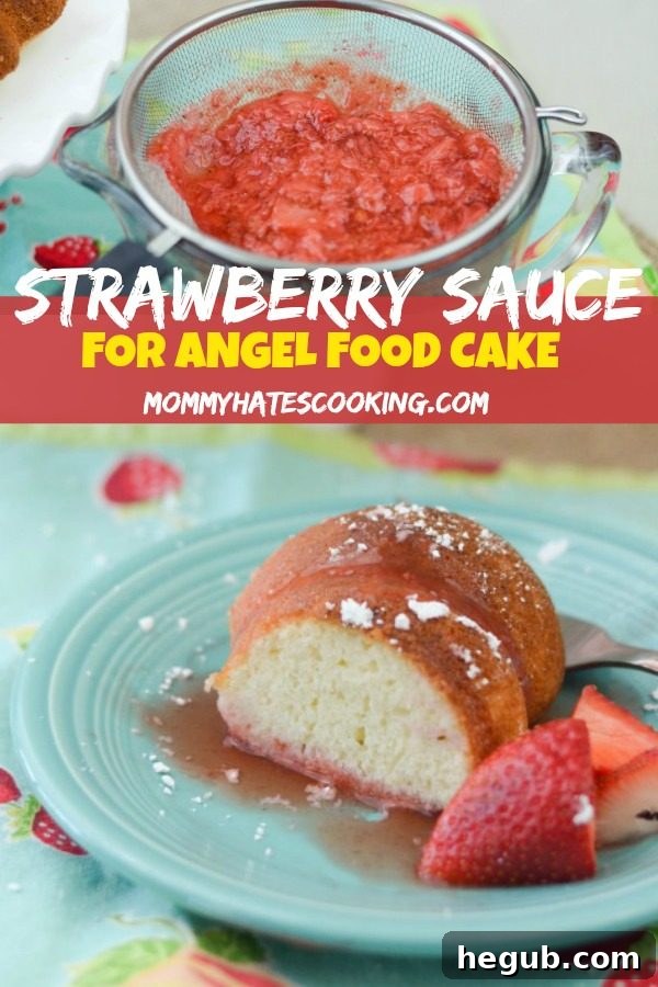 A Beautiful Serving of Angel Food Cake with Homemade Strawberry Sauce