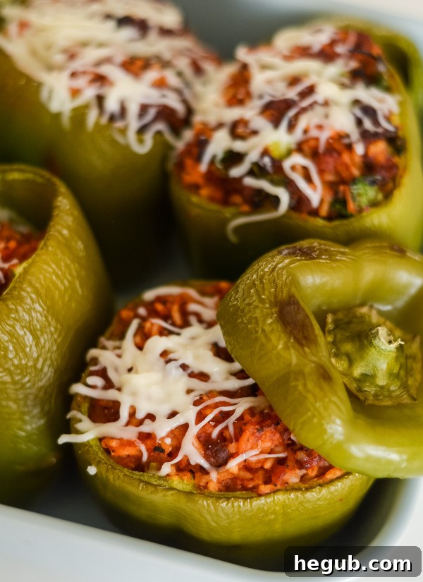 Delicious oven-baked stuffed peppers with ground beef and rice