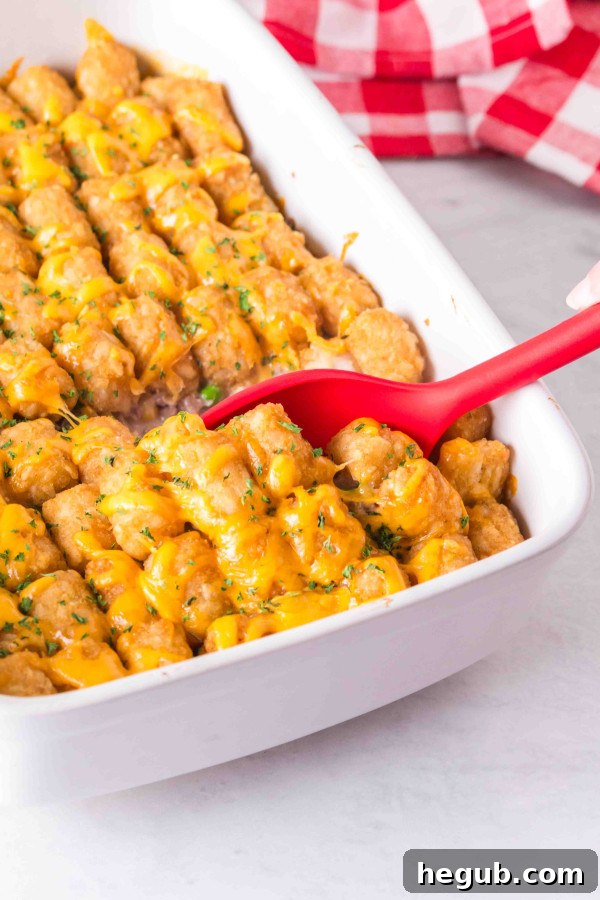 Classic Tater Tot Casserole with golden brown tater tots