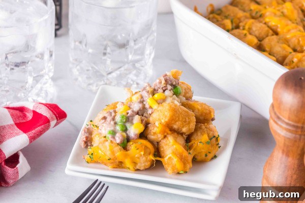 Frozen Tater Tot Casserole in a freezer-safe dish