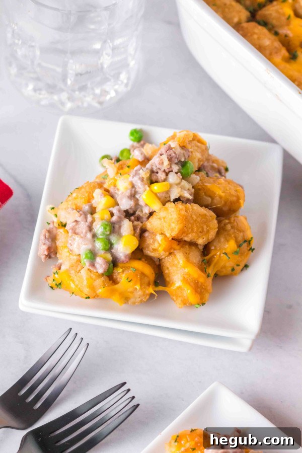 Leftover Tater Tot Casserole stored in an airtight container