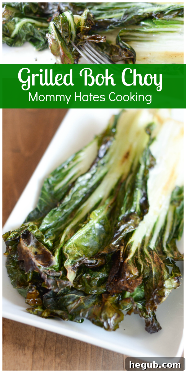 Perfectly Grilled Bok Choy halves, lightly charred and tender, ready to serve.