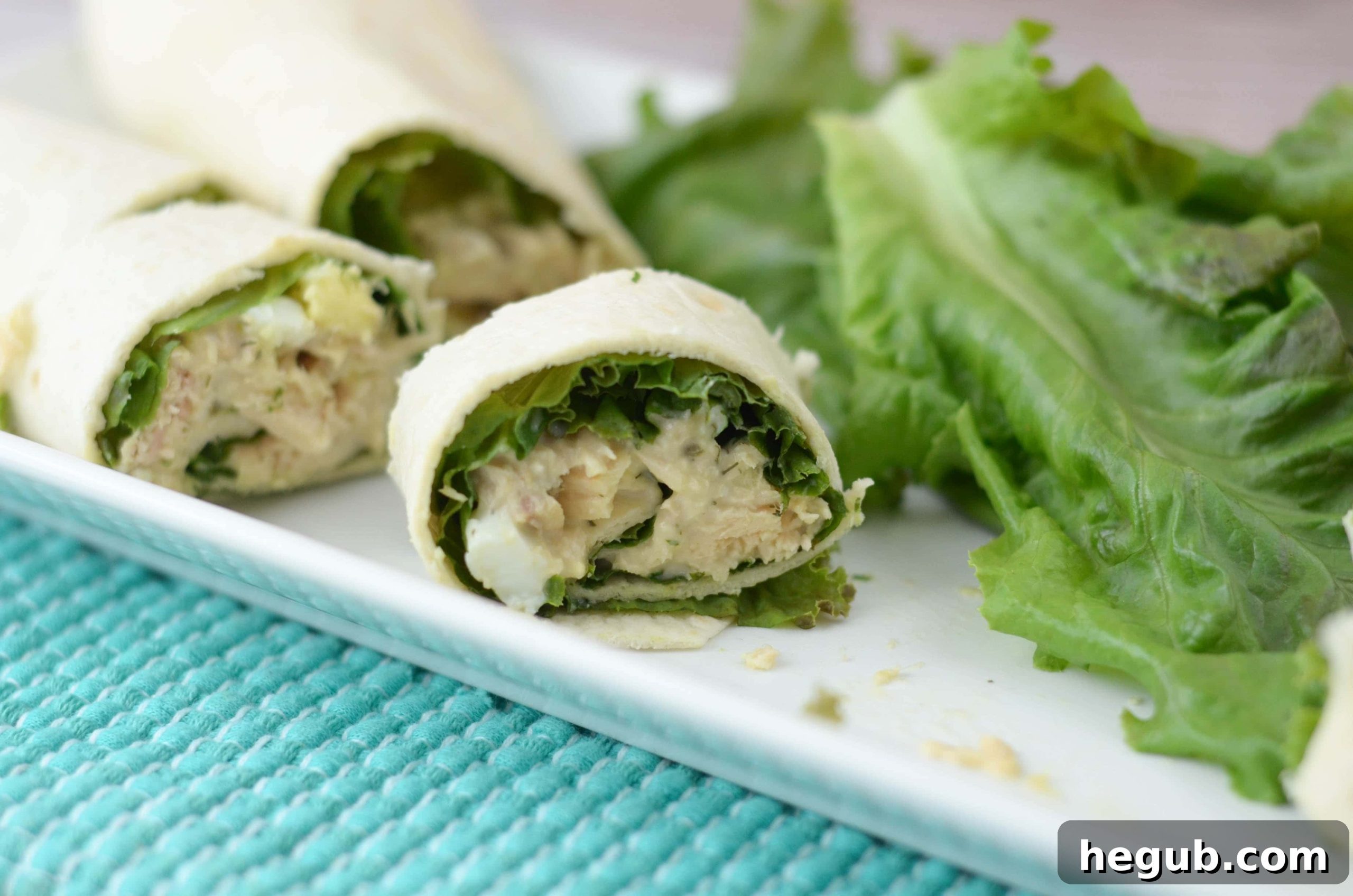 A close-up of Tuna Salad Pinwheels, beautifully arranged for a meal.