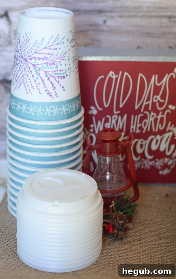 A festive hot chocolate bar setup, ready for guests to customize their warm drinks.