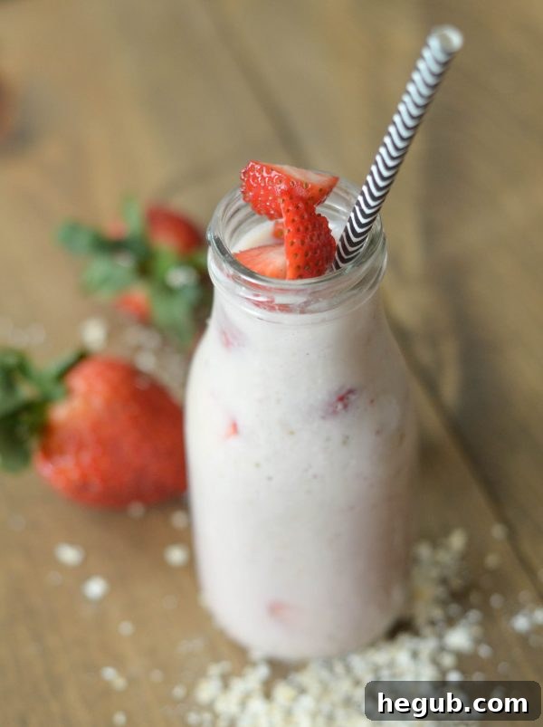 Effortless Strawberry Oat Smoothie 5 Strawberry Oatmeal Smoothie in a glass
