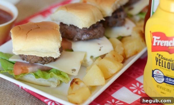 Platter of Hawaiian Beef Sliders, ready to serve at a summer cookout