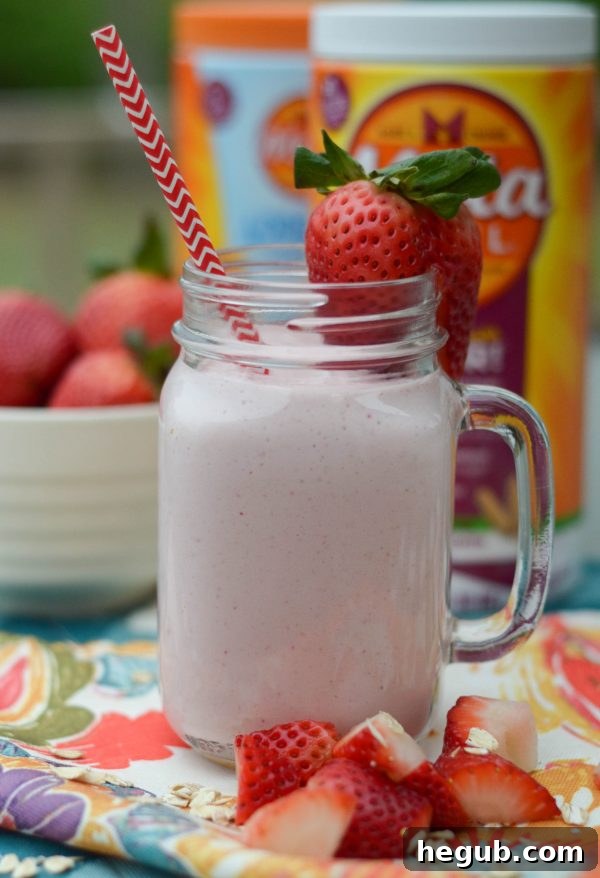 A selection of prepped strawberry smoothie jars with Meta, ready for the week