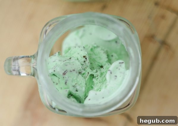 A close-up view of a single Mint Chocolate Float, highlighting the vibrant green ice cream and the frothy texture created by the cream soda, a true summer delight.