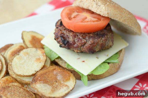 Grilled Hearty Backyard Burgers on a bun with toppings