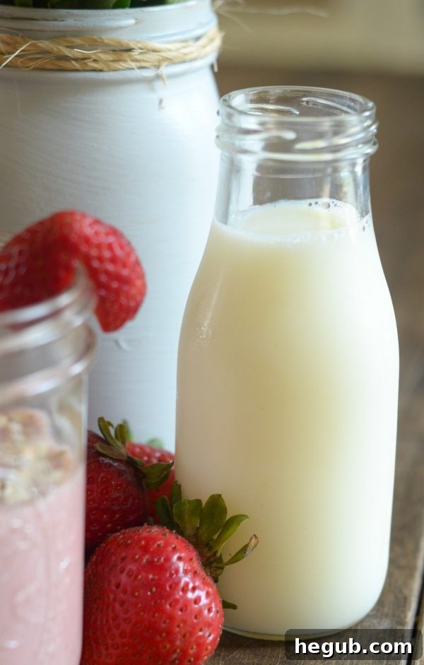 Freshly blended Strawberry Banana Oat Smoothie with a straw, ready for a healthy and energizing start to the day.