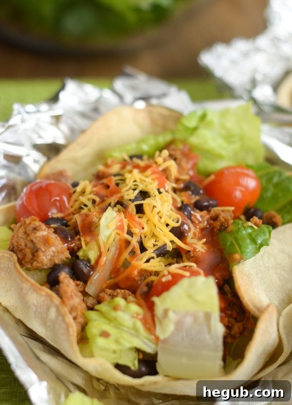 Homemade Gluten-Free Taco Salad with a crispy shell