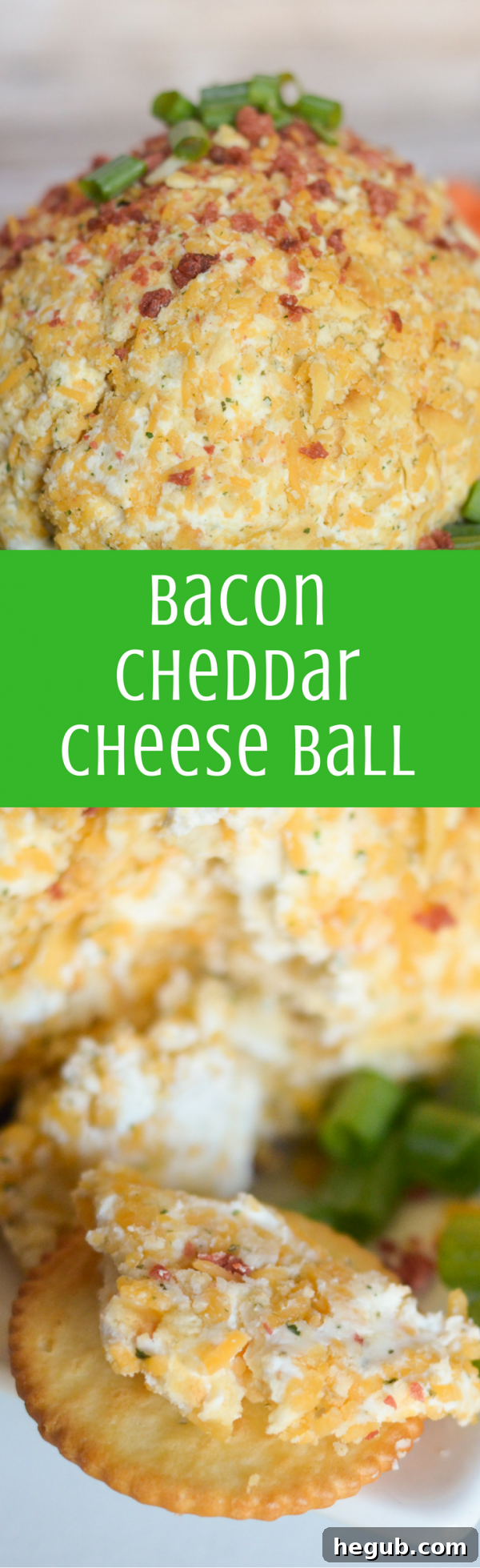 Pin this Bacon Cheddar Cheese Ball recipe for later. Easy game day appetizer and party food idea.