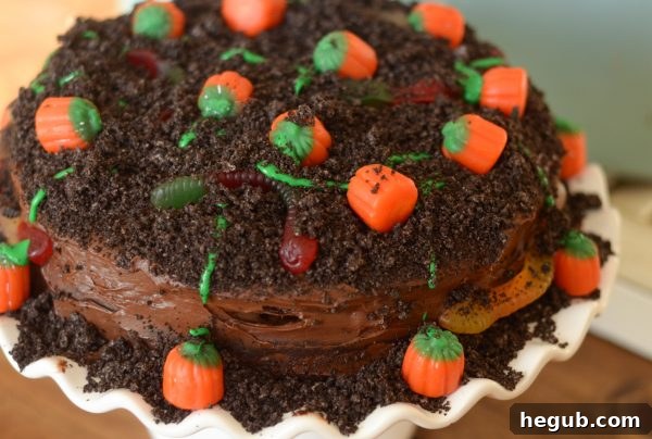 Spiced Pumpkin Patch Delight 6 Pumpkin Patch Cake with various Halloween candies
