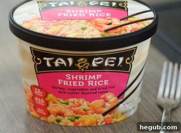 Enjoy a convenient and delicious lunch with Tai Pei Shrimp Fried Rice, perfect for busy schedules and quick meals.