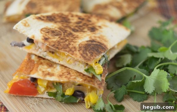 Final plated Chicken and Corn Salsa Quesadillas