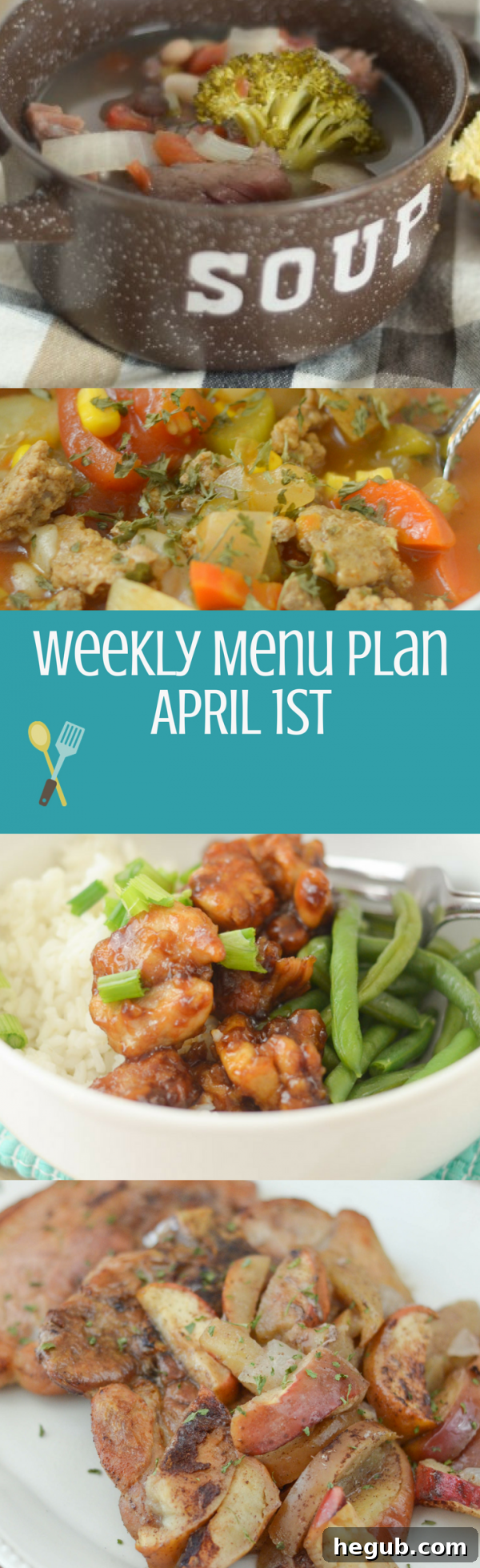 A curated weekly menu plan with diverse recipes, perfect for organized meal preparation and healthy eating throughout the week. Features vibrant meal photos and links for easy access.