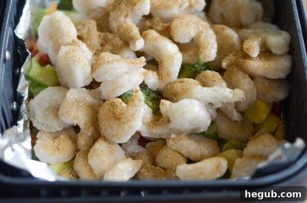 Air Fryer Shrimp and Vegetables - Close up of seasoned ingredients