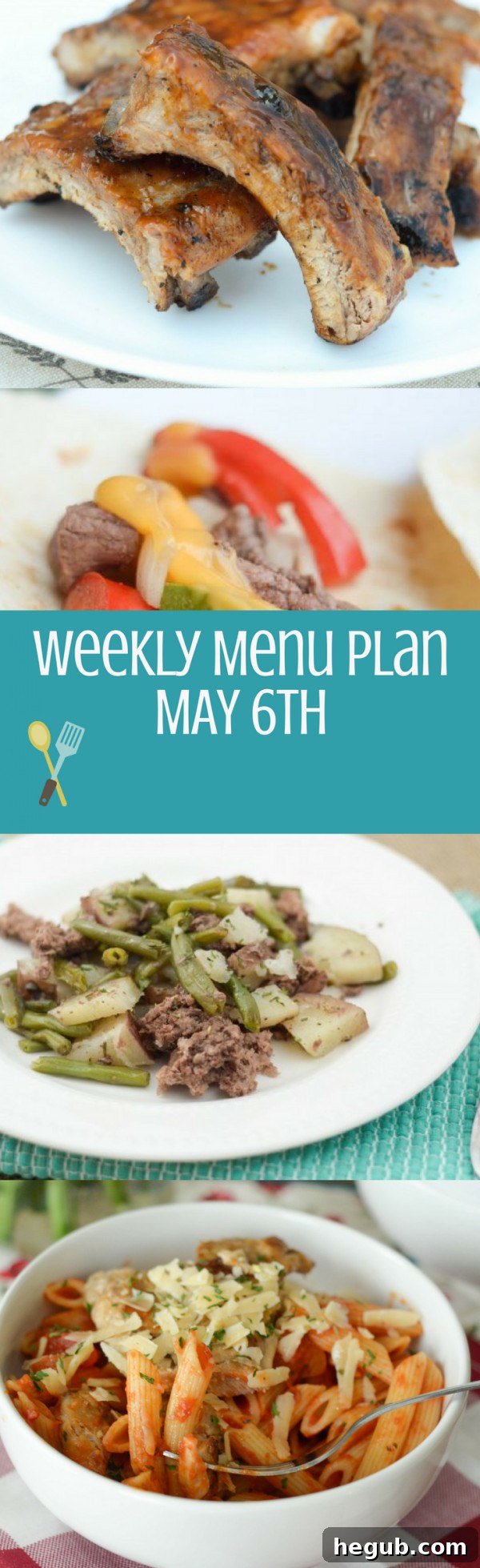 Comprehensive weekly menu plan graphic with meal ideas for easy family dinners.