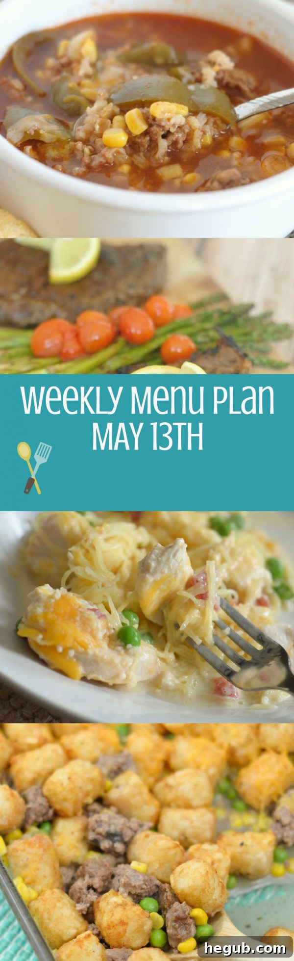 Weekly Menu Plan for Summer - Pinterest graphic showing various meals.