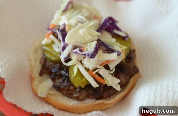 BBQ Slaw Stackers 3 Freshly grilled burger topped with a generous serving of creamy coleslaw