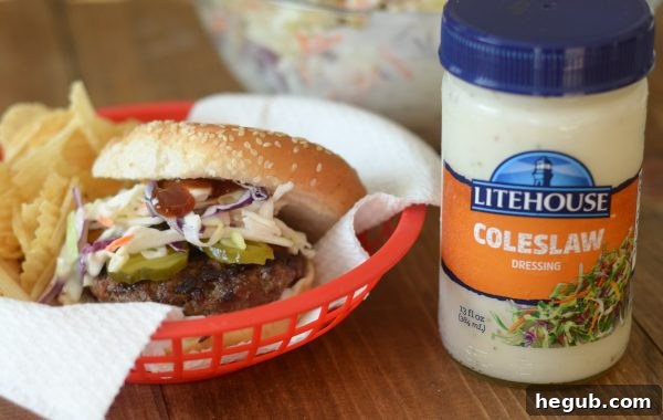 BBQ Slaw Stackers 4 Close-up of a bowl of perfectly mixed coleslaw with Litehouse dressing
