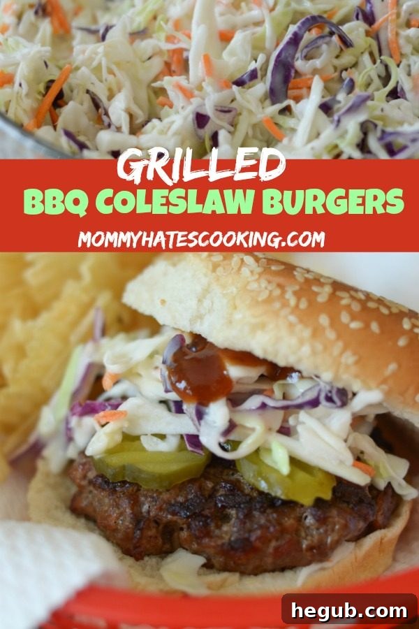 Pinterest graphic for Grilled Barbecue Slaw Burgers recipe