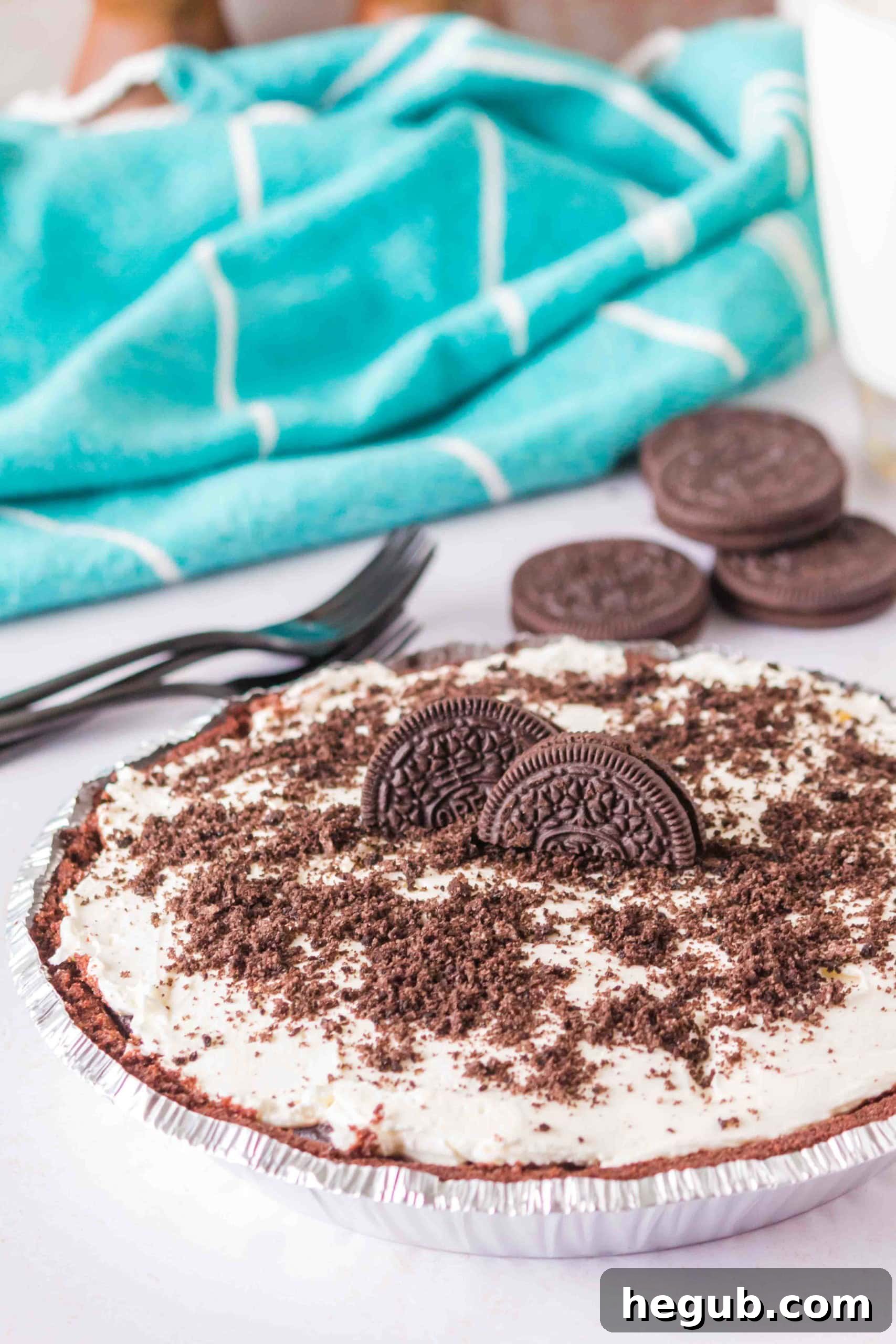 Decadent No-Bake Chocolate Cookie Pudding Pie, a cool summer dessert