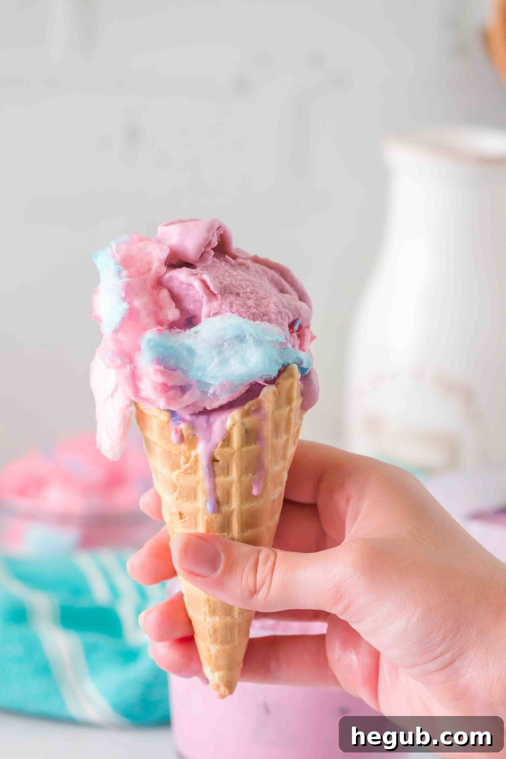 Colorful No-Churn Cotton Candy Ice Cream, a naturally gluten-free frozen treat